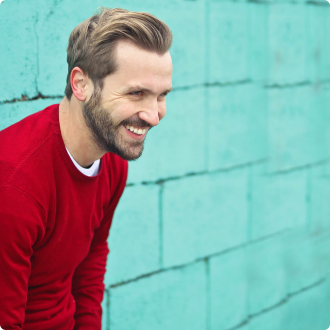 Alt txt - Man in red shirt | Boger Dental | Plymouth MN